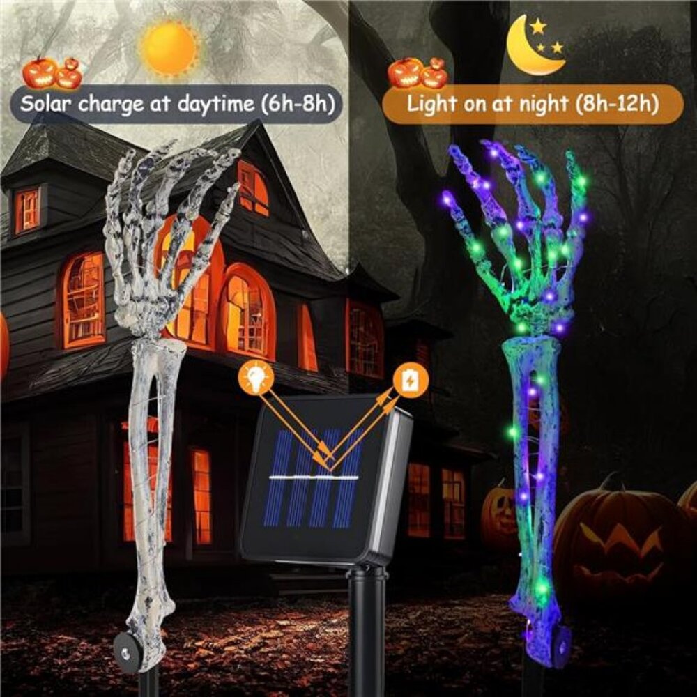 Halloween Decorations 5 Pack Solar Powered Skeleton Arm StakesLights 110pcs - Picture 3 of 8